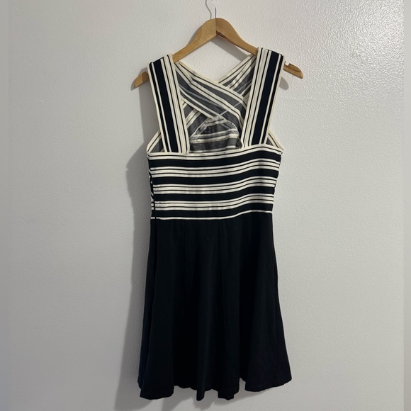 Anthropologie Maeve Crosswise Dress | Black & White Stretch Size 12 Rare stripes - Picture 3 of 5